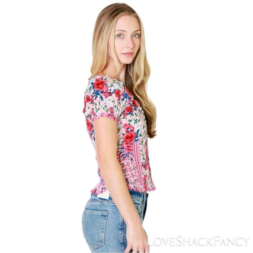 LoveShackFancy **NWT** Bryant Ruffle Trim Button Front Top in Rush of Red Floral - Picture 8 of 16